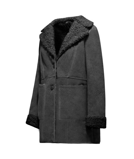 Cappotto in Vera Pelle Scamosciata con Ecopelliccia